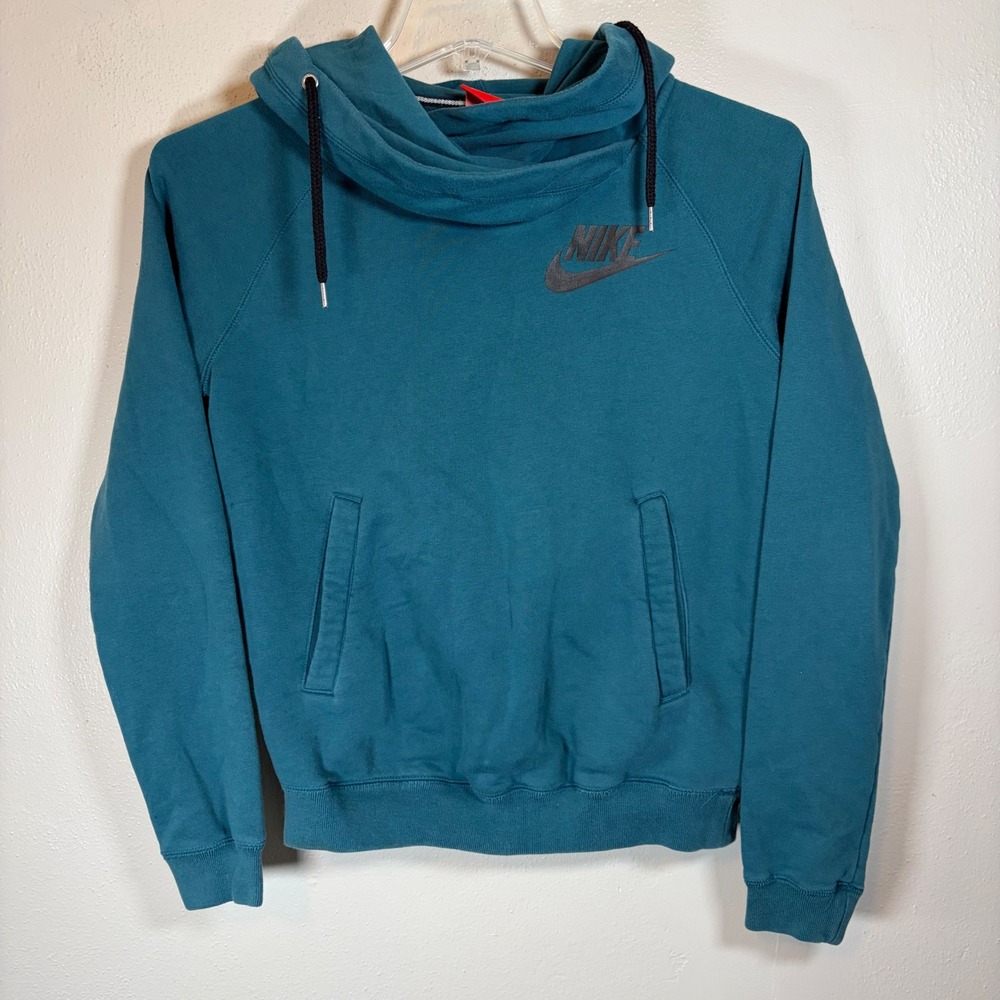 Nike Sportswear Funnel Neck Hoodie Teal Blue Green Womens Small Pullover Cowl